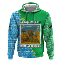 Tanzania Wildlife Hoodie with Tribal Print and Mount Kilimanjaro Safari Scene