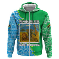 Tanzania Wildlife Hoodie with Tribal Print and Mount Kilimanjaro Safari Scene