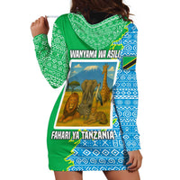 Tanzania Wildlife Hoodie Dress with Tribal Print and Mount Kilimanjaro Safari Scene