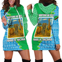 Tanzania Wildlife Hoodie Dress with Tribal Print and Mount Kilimanjaro Safari Scene