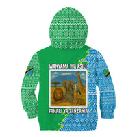 Tanzania Wildlife Kid Hoodie with Tribal Print and Mount Kilimanjaro Safari Scene