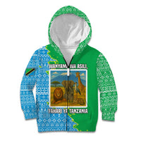 Tanzania Wildlife Kid Hoodie with Tribal Print and Mount Kilimanjaro Safari Scene