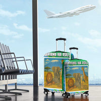 Tanzania Wildlife Luggage Cover with Tribal Print and Mount Kilimanjaro Safari Scene