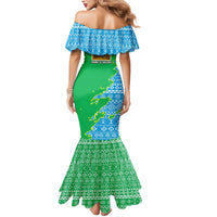 Tanzania Wildlife Mermaid Dress with Tribal Print and Mount Kilimanjaro Safari Scene