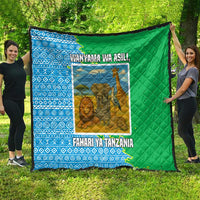 Tanzania Wildlife Quilt with Tribal Print and Mount Kilimanjaro Safari Scene
