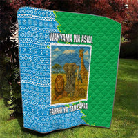 Tanzania Wildlife Quilt with Tribal Print and Mount Kilimanjaro Safari Scene