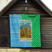 Tanzania Wildlife Quilt with Tribal Print and Mount Kilimanjaro Safari Scene