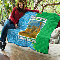 Tanzania Wildlife Quilt with Tribal Print and Mount Kilimanjaro Safari Scene