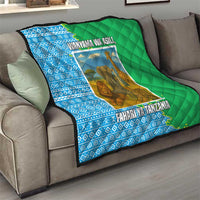 Tanzania Wildlife Quilt with Tribal Print and Mount Kilimanjaro Safari Scene