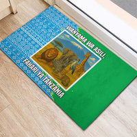 Tanzania Wildlife Rubber Doormat with Tribal Print and Mount Kilimanjaro Safari Scene