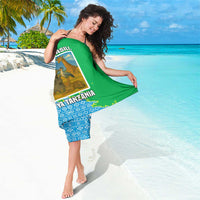 Tanzania Wildlife Sarong with Tribal Print and Mount Kilimanjaro Safari Scene