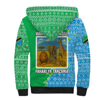 Tanzania Wildlife Sherpa Hoodie with Tribal Print and Mount Kilimanjaro Safari Scene