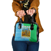 Tanzania Wildlife Shoulder Handbag with Tribal Print and Mount Kilimanjaro Safari Scene