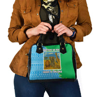 Tanzania Wildlife Shoulder Handbag with Tribal Print and Mount Kilimanjaro Safari Scene