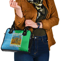 Tanzania Wildlife Shoulder Handbag with Tribal Print and Mount Kilimanjaro Safari Scene