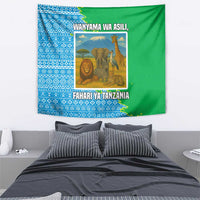 Tanzania Wildlife Tapestry with Tribal Print and Mount Kilimanjaro Safari Scene