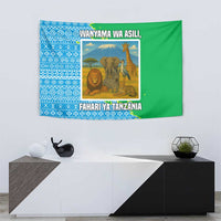 Tanzania Wildlife Tapestry with Tribal Print and Mount Kilimanjaro Safari Scene