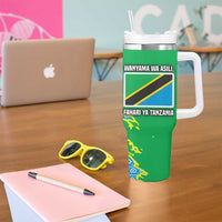 Tanzania Wildlife Tumbler With Handle with Tribal Print and Mount Kilimanjaro Safari Scene