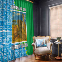 Tanzania Wildlife Window Curtain with Tribal Print and Mount Kilimanjaro Safari Scene