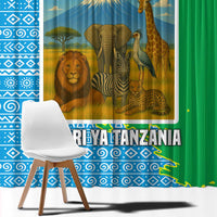 Tanzania Wildlife Window Curtain with Tribal Print and Mount Kilimanjaro Safari Scene