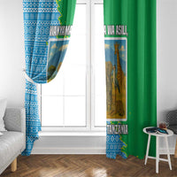 Tanzania Wildlife Window Curtain with Tribal Print and Mount Kilimanjaro Safari Scene