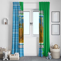 Tanzania Wildlife Window Curtain with Tribal Print and Mount Kilimanjaro Safari Scene