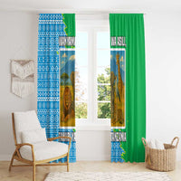Tanzania Wildlife Window Curtain with Tribal Print and Mount Kilimanjaro Safari Scene