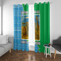 Tanzania Wildlife Window Curtain with Tribal Print and Mount Kilimanjaro Safari Scene