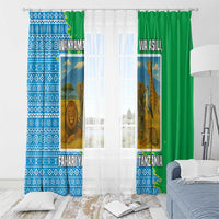 Tanzania Wildlife Window Curtain with Tribal Print and Mount Kilimanjaro Safari Scene