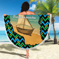 Tanzania Coastal Life Beach Blanket with Swahili Dhow Boat and Tribal Pattern - Wonder Print Shop