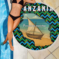 Tanzania Coastal Life Beach Blanket with Swahili Dhow Boat and Tribal Pattern - Wonder Print Shop