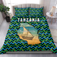 Tanzania Coastal Life Bedding Set with Swahili Dhow Boat and Tribal Pattern - Wonder Print Shop