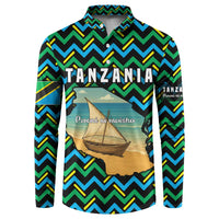 Tanzania Coastal Life Button Sweatshirt with Swahili Dhow Boat and Tribal Pattern - Wonder Print Shop