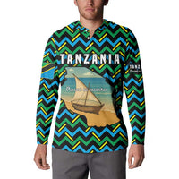 Tanzania Coastal Life Button Sweatshirt with Swahili Dhow Boat and Tribal Pattern - Wonder Print Shop