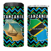 Tanzania Coastal Life 4 in 1 Can Cooler Tumbler with Swahili Dhow Boat and Tribal Pattern - Wonder Print Shop