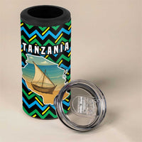 Tanzania Coastal Life 4 in 1 Can Cooler Tumbler with Swahili Dhow Boat and Tribal Pattern - Wonder Print Shop