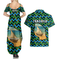Tanzania Coastal Life Couples Matching Summer Maxi Dress and Hawaiian Shirt with Swahili Dhow Boat and Tribal Pattern - Wonder Print Shop