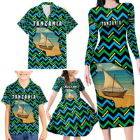 Tanzania Coastal Life Family Matching Long Sleeve Bodycon Dress and Hawaiian Shirt with Swahili Dhow Boat and Tribal Pattern - Wonder Print Shop