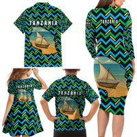 Tanzania Coastal Life Family Matching Long Sleeve Bodycon Dress and Hawaiian Shirt with Swahili Dhow Boat and Tribal Pattern - Wonder Print Shop