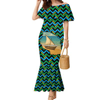 Tanzania Coastal Life Family Matching Mermaid Dress and Hawaiian Shirt with Swahili Dhow Boat and Tribal Pattern - Wonder Print Shop