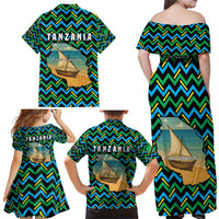 Tanzania Coastal Life Family Matching Off Shoulder Maxi Dress and Hawaiian Shirt with Swahili Dhow Boat and Tribal Pattern - Wonder Print Shop