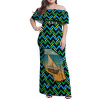 Tanzania Coastal Life Family Matching Off Shoulder Maxi Dress and Hawaiian Shirt with Swahili Dhow Boat and Tribal Pattern - Wonder Print Shop