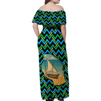 Tanzania Coastal Life Family Matching Off Shoulder Maxi Dress and Hawaiian Shirt with Swahili Dhow Boat and Tribal Pattern - Wonder Print Shop