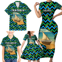 Tanzania Coastal Life Family Matching Short Sleeve Bodycon Dress and Hawaiian Shirt with Swahili Dhow Boat and Tribal Pattern - Wonder Print Shop