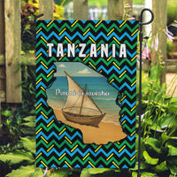 Tanzania Coastal Life Garden Flag with Swahili Dhow Boat and Tribal Pattern - Wonder Print Shop