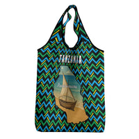 Tanzania Coastal Life Grocery Bag with Swahili Dhow Boat and Tribal Pattern - Wonder Print Shop