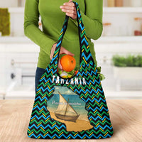 Tanzania Coastal Life Grocery Bag with Swahili Dhow Boat and Tribal Pattern - Wonder Print Shop