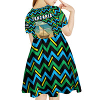Tanzania Coastal Life Kid Short Sleeve Dress with Swahili Dhow Boat and Tribal Pattern - Wonder Print Shop