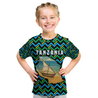 Tanzania Coastal Life Kid T Shirt with Swahili Dhow Boat and Tribal Pattern - Wonder Print Shop