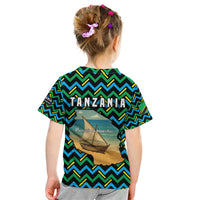 Tanzania Coastal Life Kid T Shirt with Swahili Dhow Boat and Tribal Pattern - Wonder Print Shop